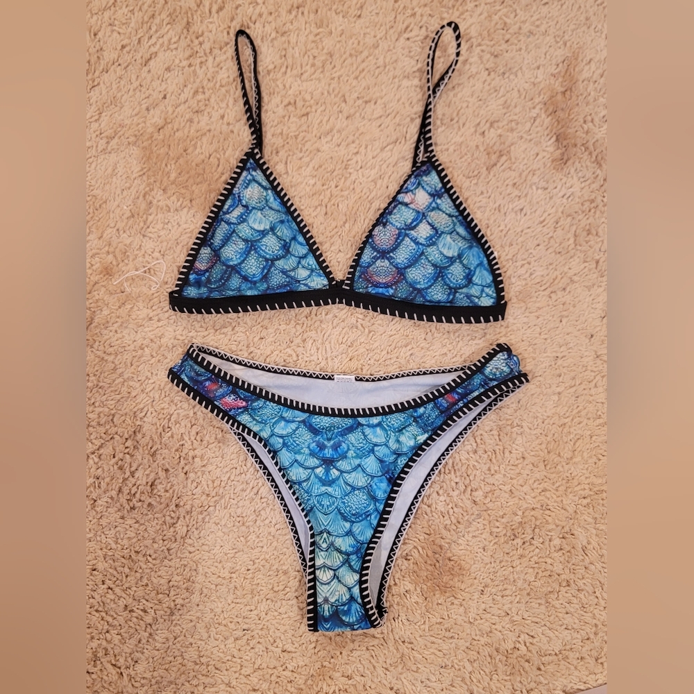 Blue Fish Scale Bikini Set